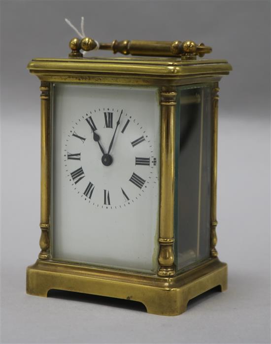 A French gilt brass carriage timepiece, with white Roman dial, height 11cm
